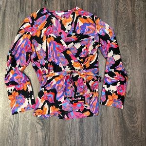 TOPSHOP Floral Wrap Tie Blouse